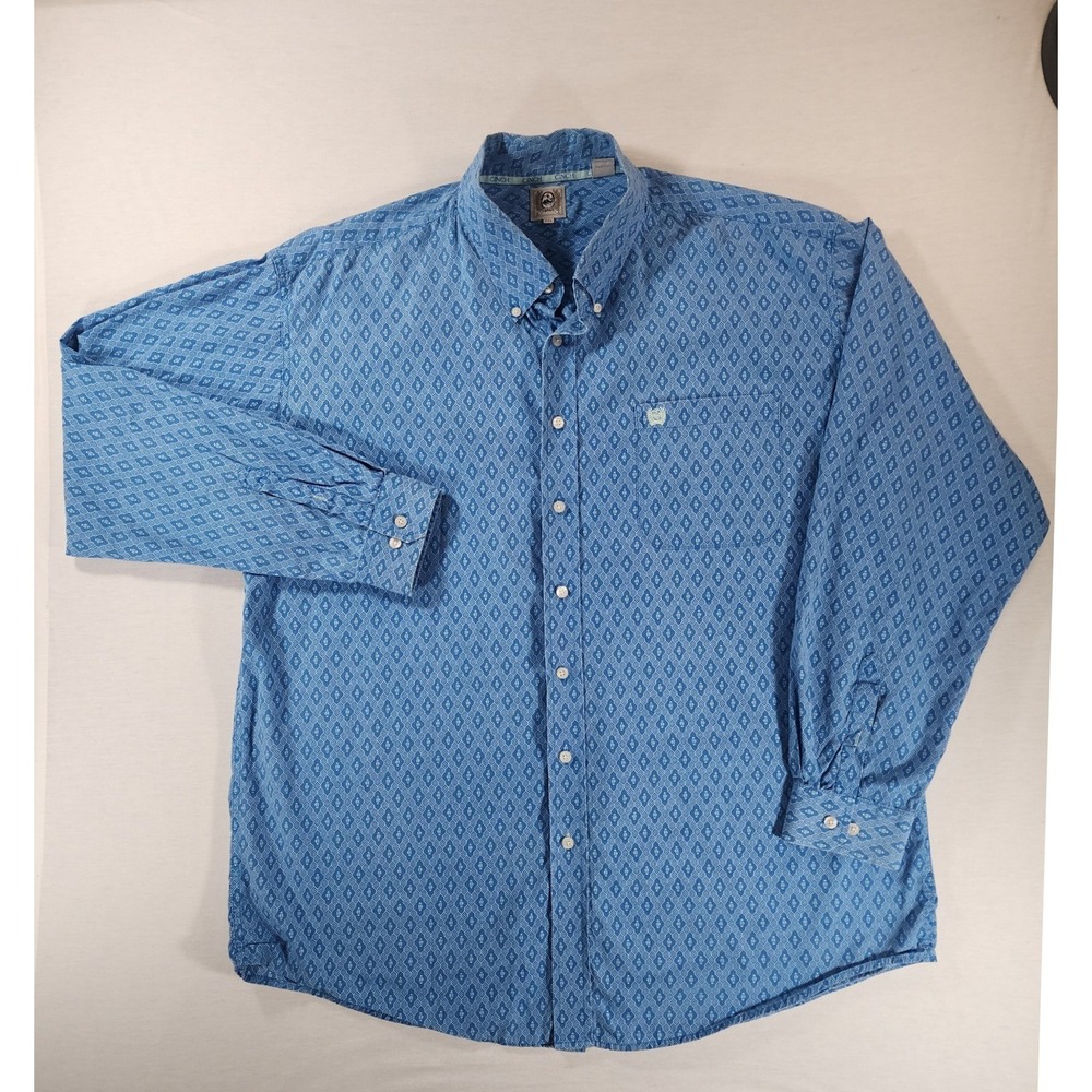 Cinch Button Down Shirt Mens XXL Western Blue Geometric Cotton Long Sleeve